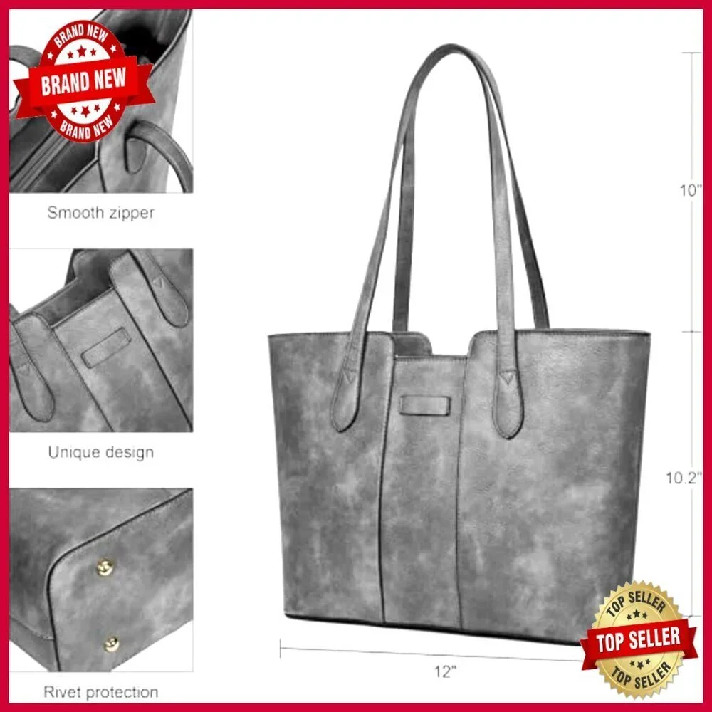PU Leather Tote Bag with Top Handle and Shoulder Strap, 12x10 Inches